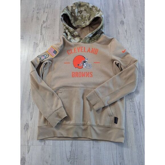 Nike Dri -Fit‎ On Field Apparel Cleveland Browns Hooded sweatshirt kid's M camo - Picture 1 of 9